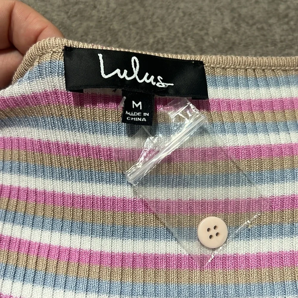 NWT Lulu's Supremely Sara Taupe Multi Striped Sweater Wrap Dress Medium - Picture 7 of 8